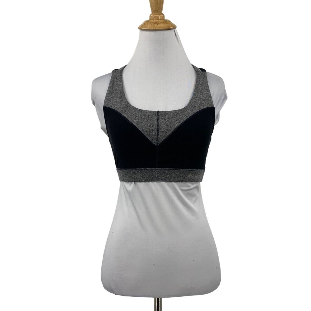 Columbia Padded Sports Bra Womens S Gray Black Heather Block Strappy Racerback